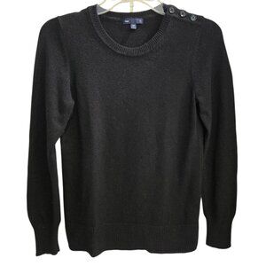Gap Luxe Pullover Sweater Black Angora Blend W/ Shoulder Buttons